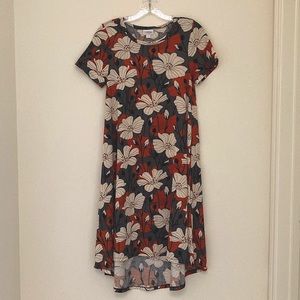 LuLaRoe Carly — rust, grey, black, cream floral
